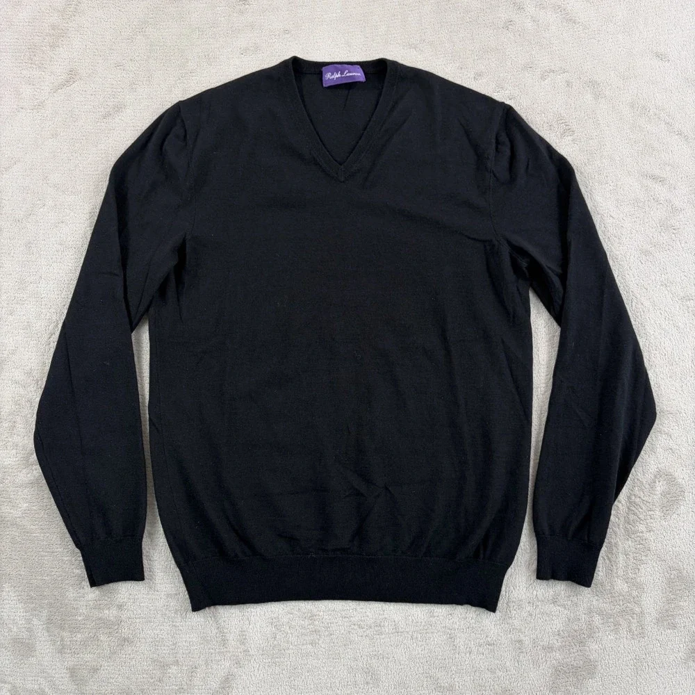 Ralph Lauren Purple Label Cashmere Silk Wool V Neck Sweater in Black Men Small